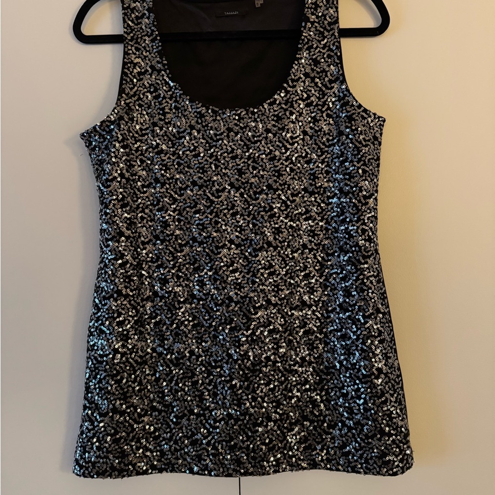 Tahari Black and Silver Sequin Tank Top